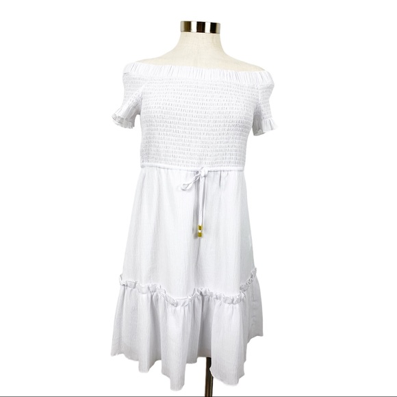 Michael Michael Kors Off The Shoulder White Dress Petite Large - Picture 3 of 10